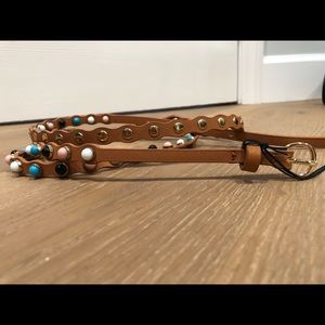 Trussardi Jeans Thin Leather Belt with Gemstones
